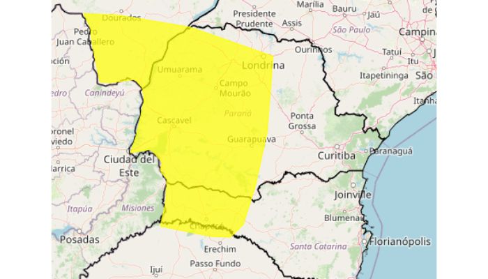 Inmet alerta para risco de tempestade em parte do Paraná